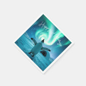 Serviette En Papier Happy Holidays Penguin Under Northern Lights (Coin)