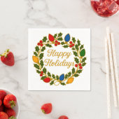 Serviette En Papier Happy Holidays Wreath Christmas Lights and Holly (En situation)