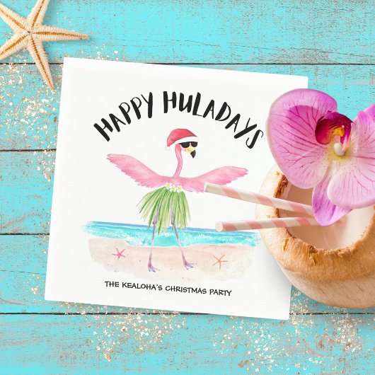 Serviette En Papier Happy Huladays Flamant rose Tropical Beach Noël