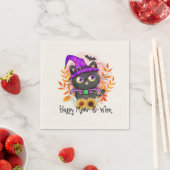 Serviette En Papier Happy Meow-o-ween -Chat Sorcière Noire (En situation)