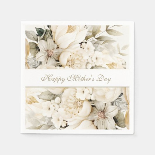 Serviette En Papier Happy Mother's Day Vanilla cream Floral script (Devant)
