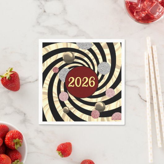 Serviette En Papier Happy New Year 2026, spirals and bubbles  (En situation)