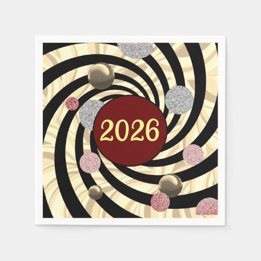 Serviette En Papier Happy New Year 2026, spirals and bubbles (Devant)