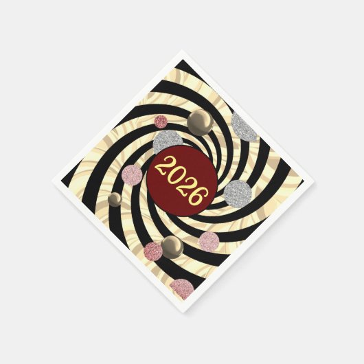 Serviette En Papier Happy New Year 2026, spirals and bubbles (Coin)