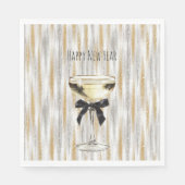 Serviette En Papier Happy New Year Black Bow Gold Silver Champagne (Devant)