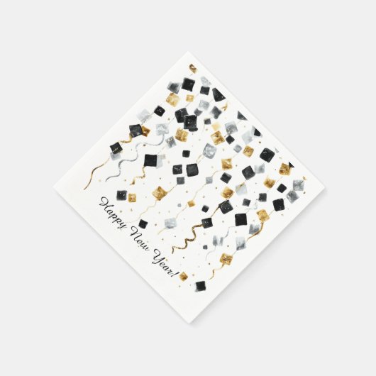Serviette En Papier Happy New Year Gold Black Confetti (Coin)