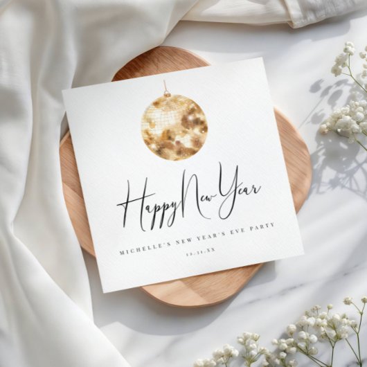 Serviette En Papier Happy New Year Gold Disco Ball