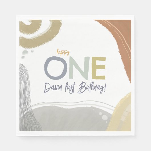 Serviette En Papier Happy One First Birthday boy Papier Napkin (Devant)