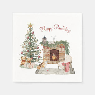 Serviette En Papier Happy Pawlidays Chien Design - Corgi