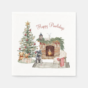 Serviette En Papier Happy Pawlidays Chien Design - Schnauzer miniature