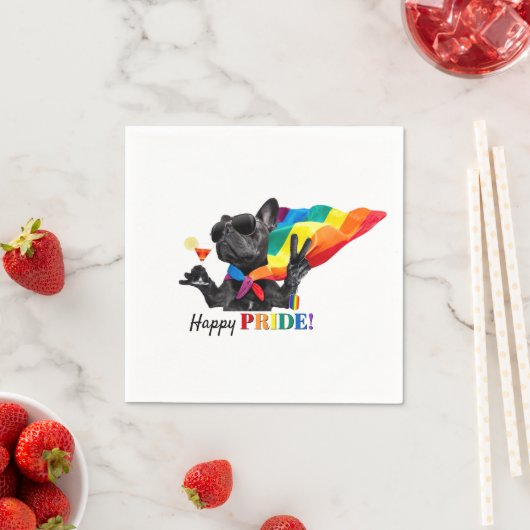 Serviette En Papier Happy Pride Party Dog in Rainbow Cape (En situation)