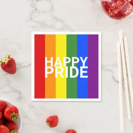 Serviette En Papier Happy Pride Rainbow Flag Stripes Party (En situation)