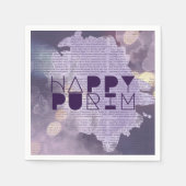 Serviette En Papier HAPPY PURIM en violet avec l'histoire d'Esther (Devant)