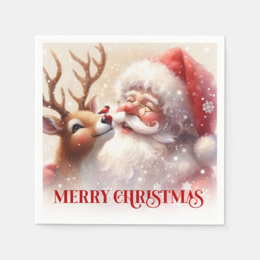 Serviette En Papier Happy Santa Rudolph Holiday Table Napkins (Devant)