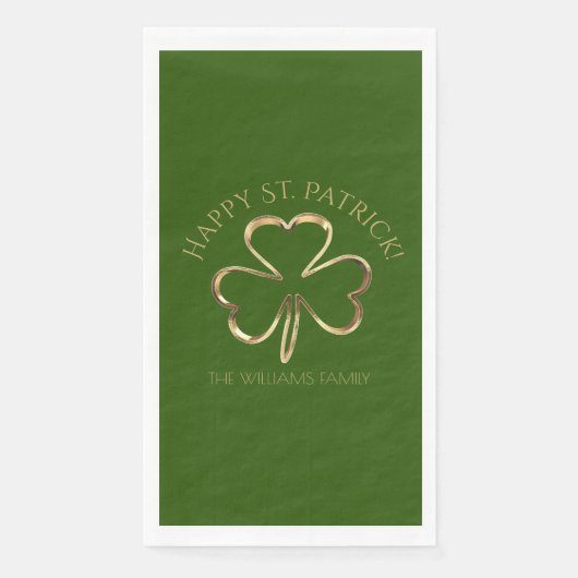 Serviette En Papier Happy St. Patrick Green et Gold Clover Shamrock (Devant)