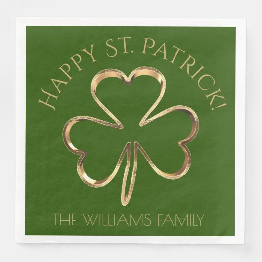Serviette En Papier Happy St. Patrick Green et Gold Clover Shamrock N (Devant)