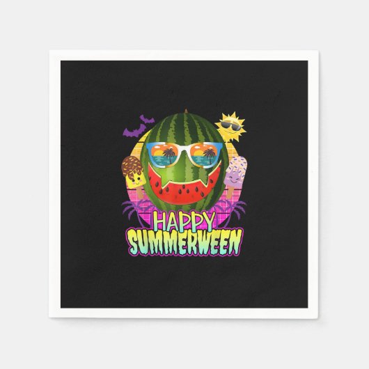 Serviette En Papier Happy Summerween Watermelon Jack-o'-lantern été (Devant)