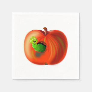 Serviette En Papier Happy Worm En Pomme Rouge