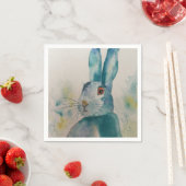 Serviette En Papier Hare Rabbit Aquarelle Bleu serviettes (En situation)