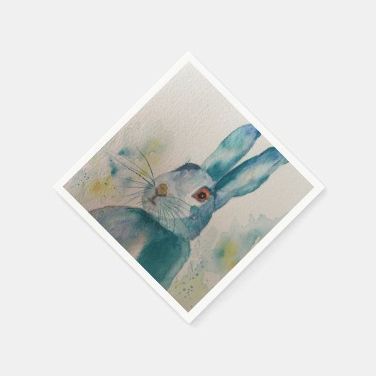 Serviette En Papier Hare Rabbit Aquarelle Bleu serviettes (Coin)