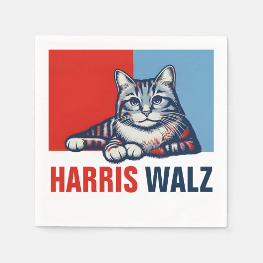 Serviette En Papier Harris Walz 2024 Manifestement Red Blue Cat (Devant)