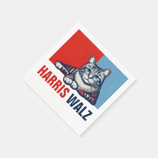 Serviette En Papier Harris Walz 2024 Manifestement Red Blue Cat (Coin)