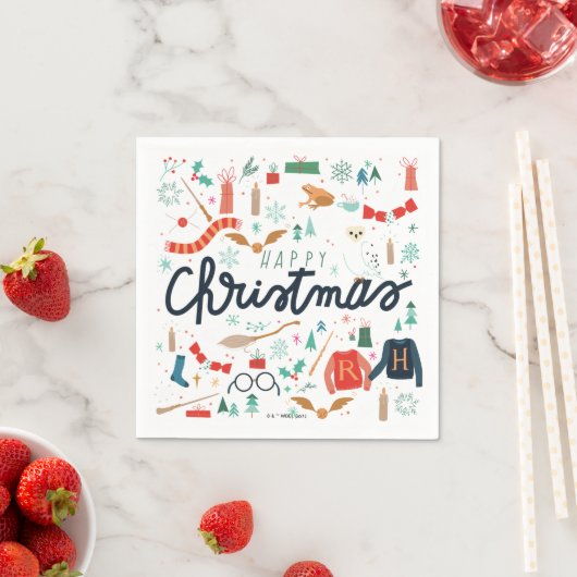 Serviette En Papier Harry Potter | Joyeux Noël Avec Icônes Festives (En situation)