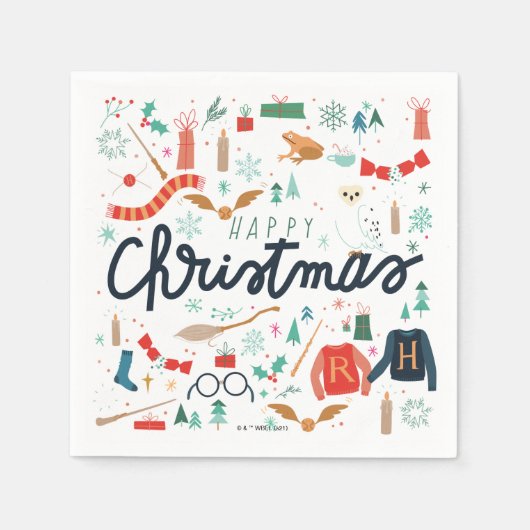 Serviette En Papier Harry Potter | Joyeux Noël Avec Icônes Festives (Devant)