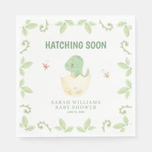 Serviette En Papier Hatching Bientôt Baby shower Dinosaur Aquarelle (Devant)