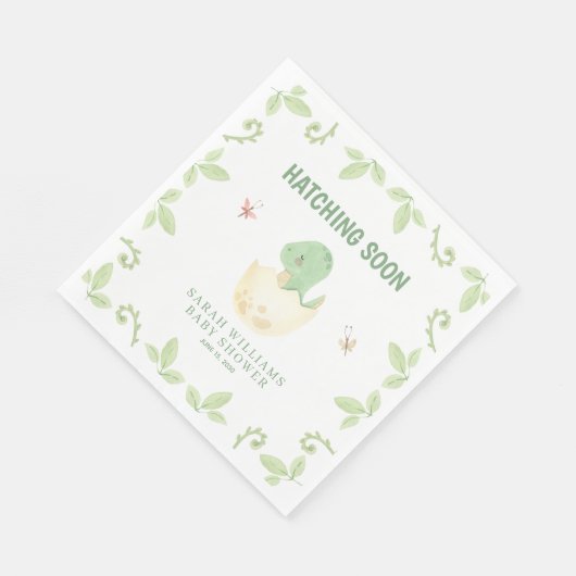 Serviette En Papier Hatching Bientôt Baby shower Dinosaur Aquarelle (Coin)