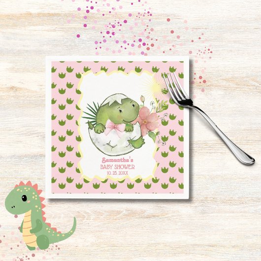 Serviette En Papier Hatching Dino with Bow & Flower Party Napkins