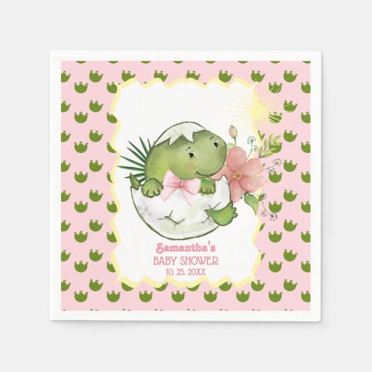 Serviette En Papier Hatching Dino with Bow & Flower Party Napkins (Devant)
