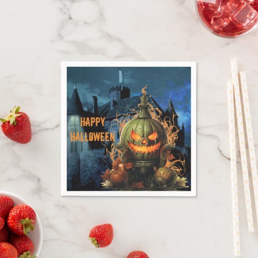 Serviette En Papier Hauné Citrouille et manoir Halloween (En situation)