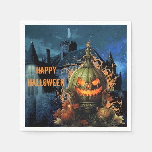 Serviette En Papier Hauné Citrouille et manoir Halloween (Devant)