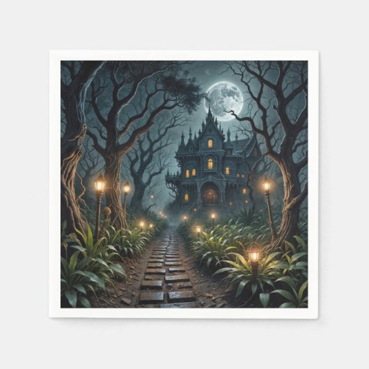 Serviette En Papier Haunted Halloween Mansion In Moonlight (Devant)