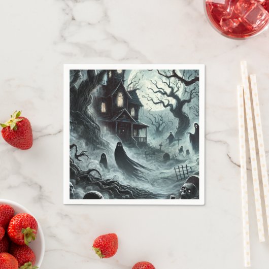 Serviette En Papier Haunting Night Effrayant Haunted Maison Halloween  (En situation)