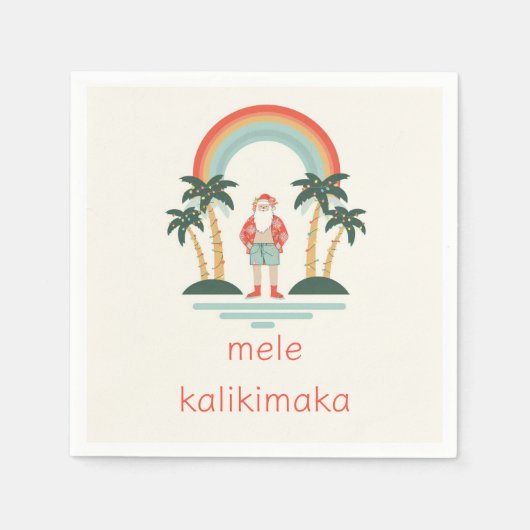 Serviette En Papier Hawaïen/arc-en-ciel/Palms Père Noël (Devant)