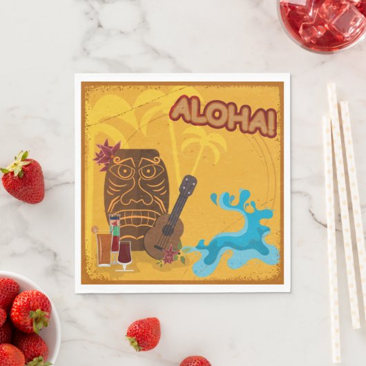 Serviette En Papier Hawaii Aloha Tiki Bar Retro Luau Party (En situation)