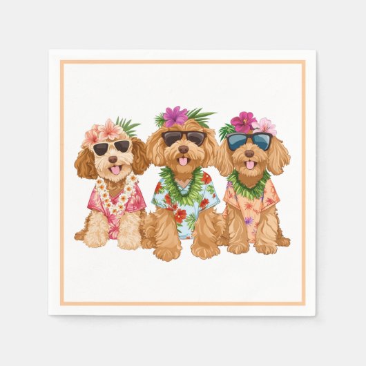 Serviette En Papier Hawaiian Goldendoodle Dogs Flower Lei (Devant)