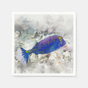 Serviette En Papier Hawaiian Tropical Fish Watercolor - Boxfish