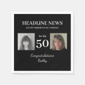 Serviette En Papier Headline News 50th Birthday Photo noir et blanc (Devant)