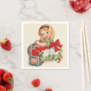 Serviette En Papier Heart Girl Enfant Retro Enfants mignons