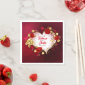 Serviette En Papier Heart Gold Rouge Floral Moderne Boho (En situation)