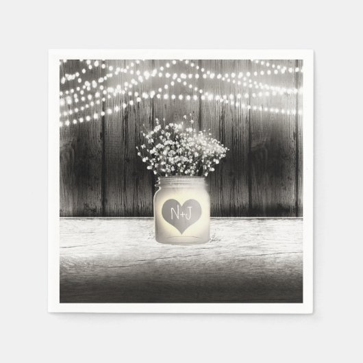 Serviette En Papier Heart Mason Jar & Baby's Breath Rustic Mariage (Devant)