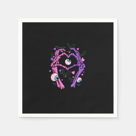 Serviette En Papier Heart Skeleton Mains - Halloween Pastel Goth Eyeba (Devant)