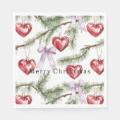 Serviette En Papier Hearts Trees Red Purple Bows Christmas (Devant)