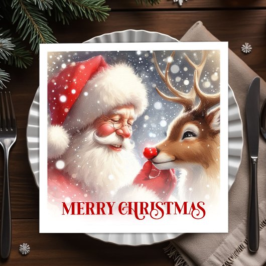 Serviette En Papier Heartwarming Santa Rudolph Holiday Dinner Set
