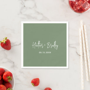 Serviette En Papier Heather Elegant Sage Green Minimal Mariage moderne