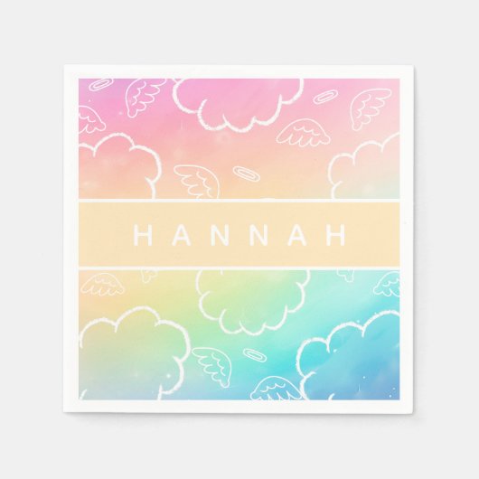 Serviette En Papier Heavenly Personalized Name Halo Cloud Rainbow (Devant)