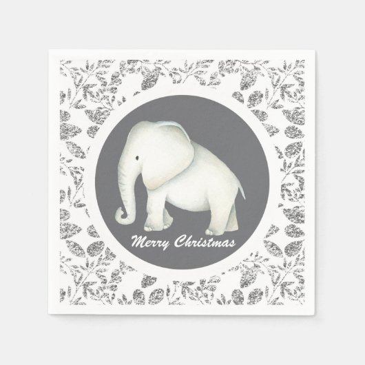 Serviette En Papier Héléphant blanc brillant d'argent Noël (Devant)